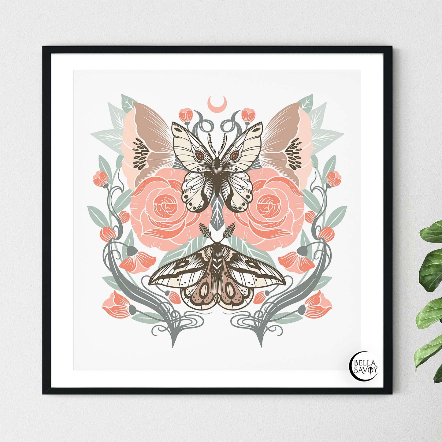 Boho Moths and Florals Art Print